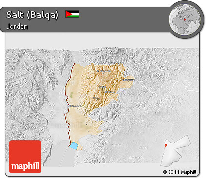 Satellite 3D Map of Salt (Balqa), lighten, desaturated