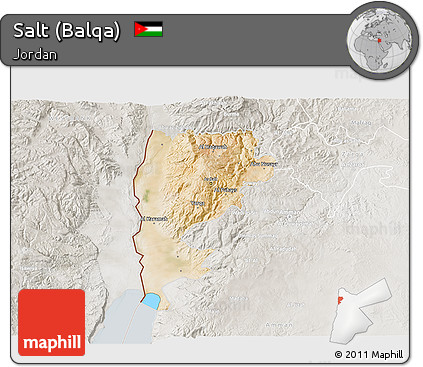 Satellite 3D Map of Salt (Balqa), lighten, semi-desaturated