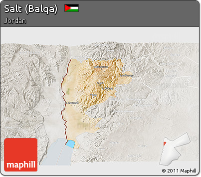 Satellite 3D Map of Salt (Balqa), lighten, semi-desaturated