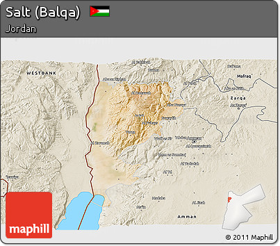Satellite 3D Map of Salt (Balqa), shaded relief outside