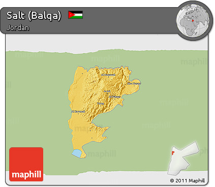 Savanna Style 3D Map of Salt (Balqa), single color outside