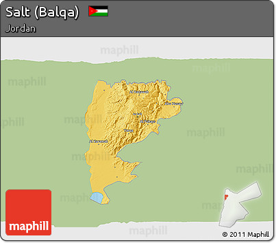 Savanna Style 3D Map of Salt (Balqa), single color outside