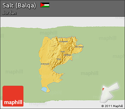 Savanna Style 3D Map of Salt (Balqa), single color outside