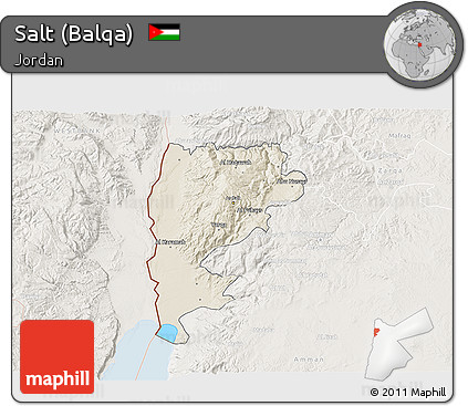 Shaded Relief 3D Map of Salt (Balqa), lighten