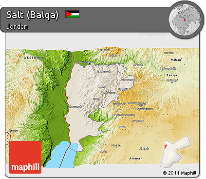 Shaded Relief 3D Map of Salt (Balqa), physical outside