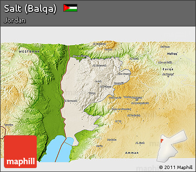 Shaded Relief 3D Map of Salt (Balqa), physical outside