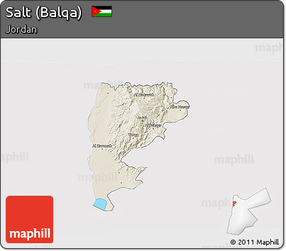 Shaded Relief 3D Map of Salt (Balqa), single color outside