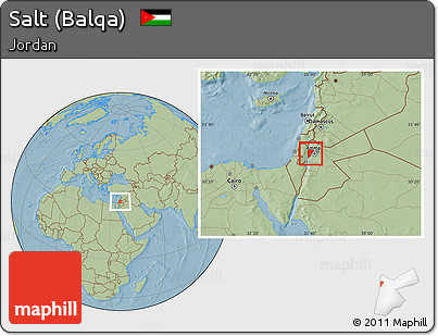 Savanna Style Location Map of Salt (Balqa), hill shading