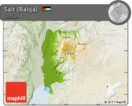 Physical Map of Salt (Balqa), lighten