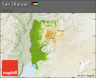 Physical Map of Salt (Balqa), lighten