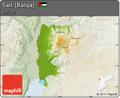 Physical Map of Salt (Balqa), lighten
