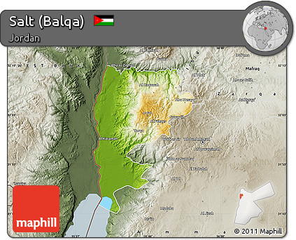 Physical Map of Salt (Balqa), semi-desaturated