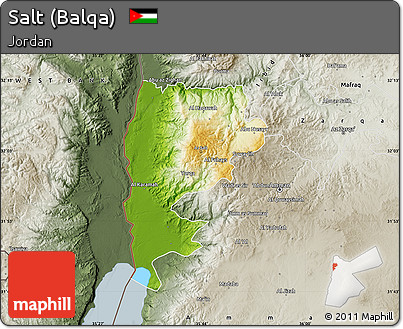 Physical Map of Salt (Balqa), semi-desaturated