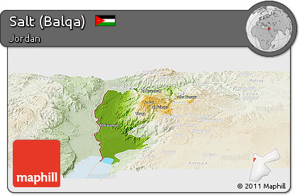 Physical Panoramic Map of Salt (Balqa), lighten