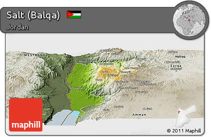 Physical Panoramic Map of Salt (Balqa), semi-desaturated