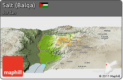 Physical Panoramic Map of Salt (Balqa), semi-desaturated