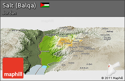 Physical Panoramic Map of Salt (Balqa), semi-desaturated