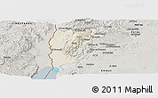 Shaded Relief Panoramic Map of Salt (Balqa), semi-desaturated