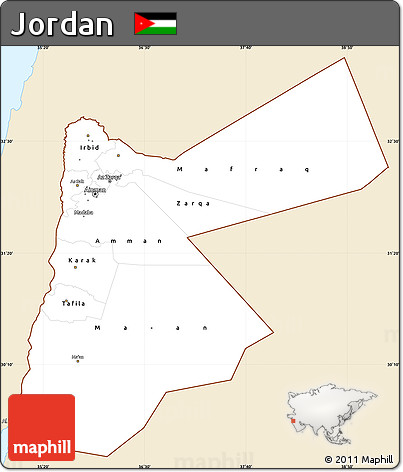 Classic Style Simple Map of Jordan, single color outside