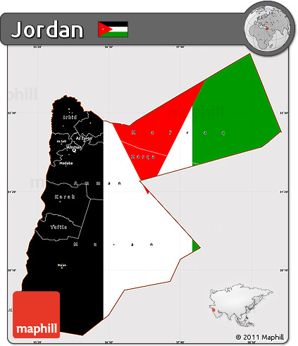 Flag Simple Map of Jordan, flag aligned to the middle