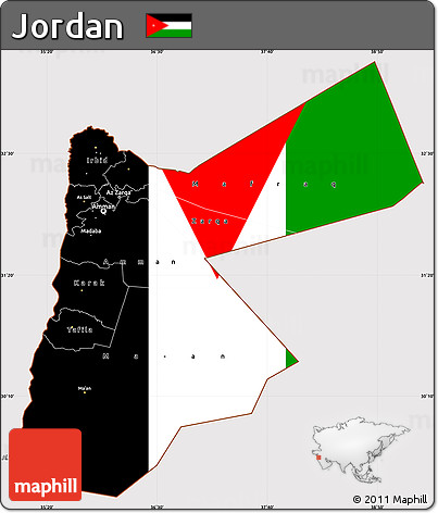Flag Simple Map of Jordan, flag aligned to the middle
