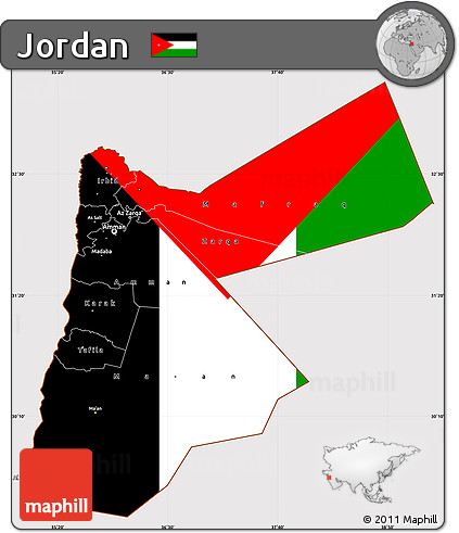 Flag Simple Map of Jordan, flag rotated