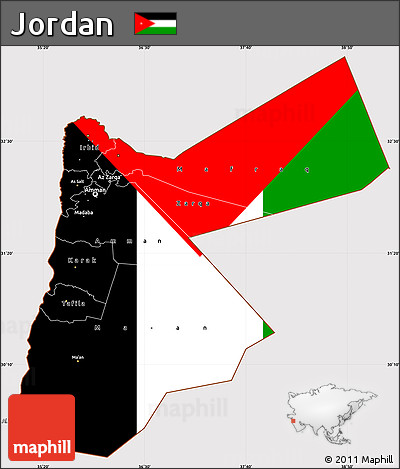 Flag Simple Map of Jordan, flag rotated