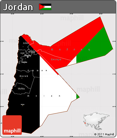 Flag Simple Map of Jordan, flag rotated