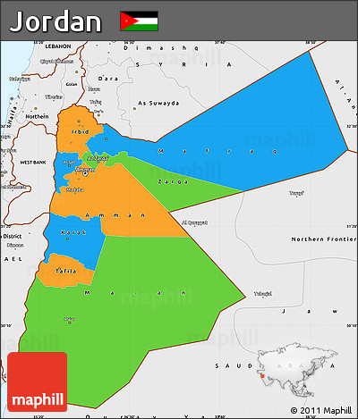 Political Simple Map of Jordan, single color outside, borders and labels