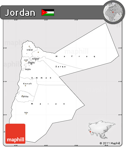 Silver Style Simple Map of Jordan, cropped outside