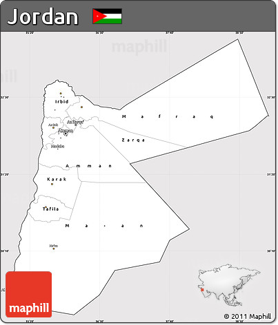 Silver Style Simple Map of Jordan, cropped outside