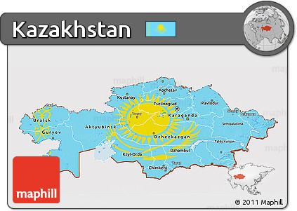 Flag 3D Map of Kazakhstan