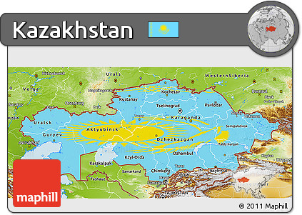 Flag 3D Map of Kazakhstan, physical outside, flag rotated