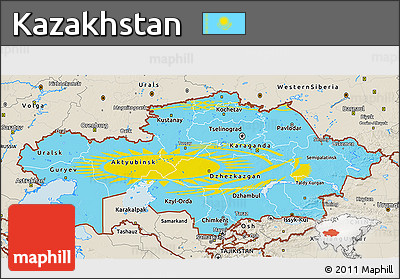Flag 3D Map of Kazakhstan, shaded relief outside, flag rotated