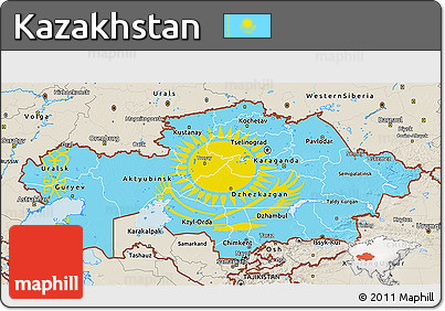 Flag 3D Map of Kazakhstan, shaded relief outside