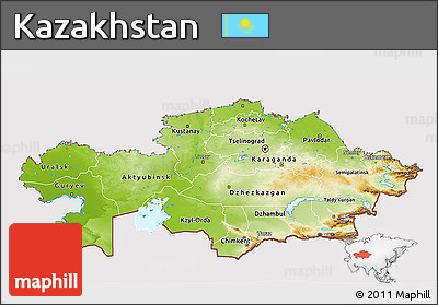 Physical 3D Map of Kazakhstan, cropped outside
