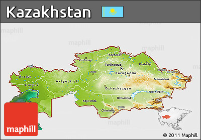 Physical 3D Map of Kazakhstan, single color outside, satellite sea