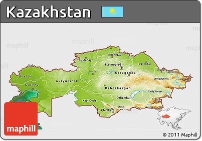 Physical 3D Map of Kazakhstan, single color outside, satellite sea