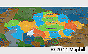 Political 3D Map of Kazakhstan, darken