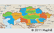 Political 3D Map of Kazakhstan, shaded relief outside, bathymetry sea