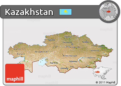 Satellite 3D Map of Kazakhstan, cropped outside