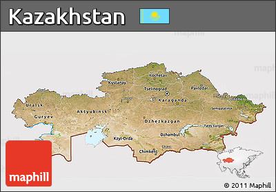 Satellite 3D Map of Kazakhstan, cropped outside