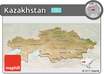 Satellite 3D Map of Kazakhstan, lighten