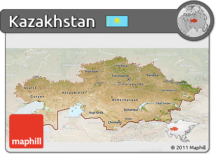 Satellite 3D Map of Kazakhstan, lighten, land only