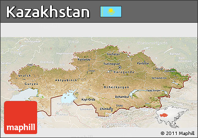 Satellite 3D Map of Kazakhstan, lighten, land only