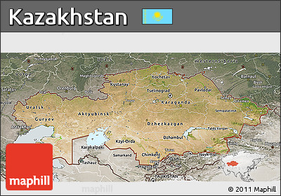 Satellite 3D Map of Kazakhstan, semi-desaturated, land only
