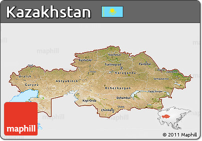 Satellite 3D Map of Kazakhstan, single color outside, bathymetry sea