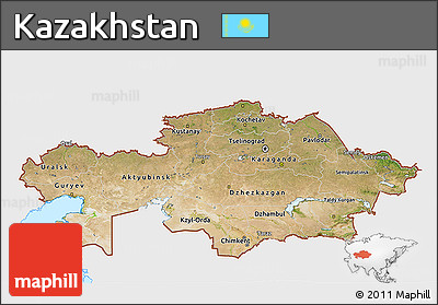 Satellite 3D Map of Kazakhstan, single color outside, bathymetry sea