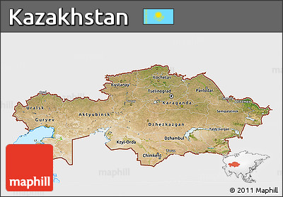Satellite 3D Map of Kazakhstan, single color outside