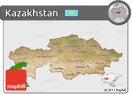 Satellite 3D Map of Kazakhstan, single color outside, shaded relief sea